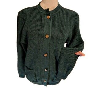 Talbots Cardigan Women's Small Green Solid Wool Long Sleeve Gold Buttons Vintage